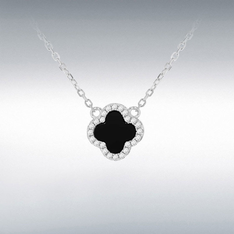 Sterling Silver Black Agate Clover Necklace