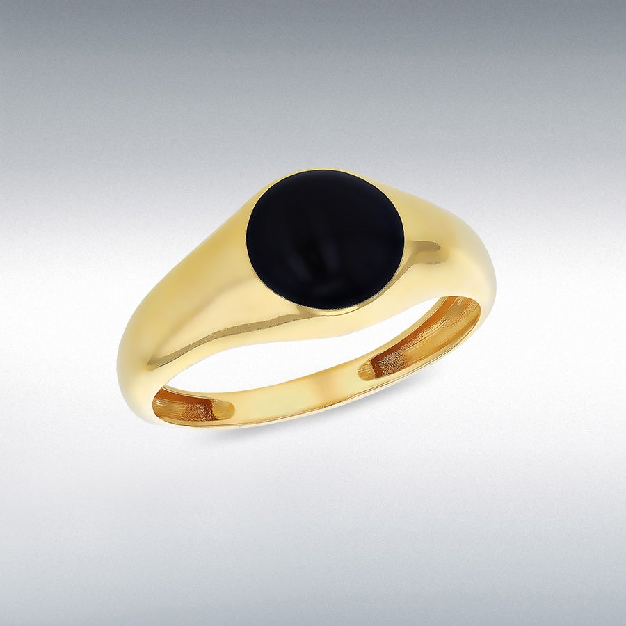 9ct Yellow Gold Black Enamel Round Signet Ring