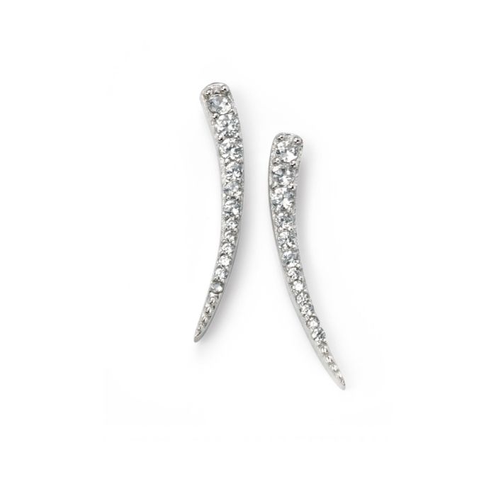 Elements Silver Rhodium Plated Clear CZ Curved Bar Earring E5108C