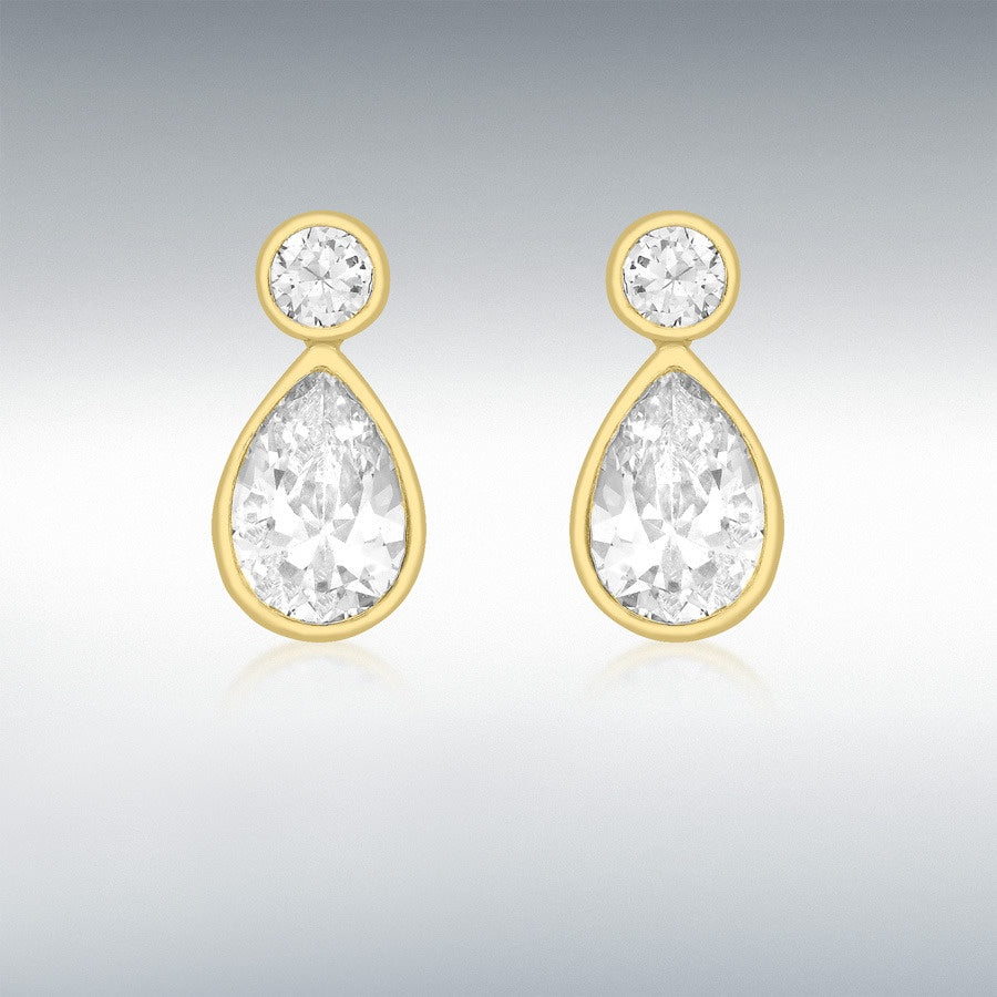 9ct Yellow Gold Round CZ and Teardrop CZ 5mm x 11mm Stud Earrings 1.58.8189