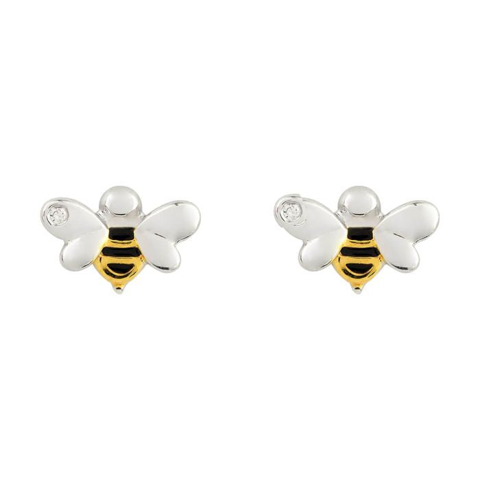 Silver Enamel Bee Stud Earrings E6156