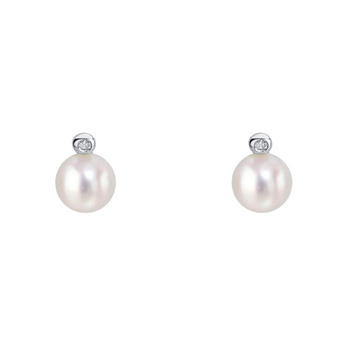 Pearl Stud Earrings with Diamond E6392W