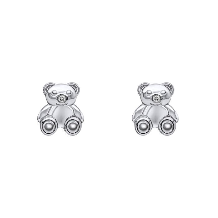 Silver Teddy Bear Stud Earrings with Diamond E6431