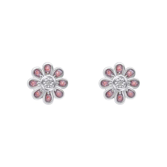 Pink Flower Stud Earrings with Diamond E6432