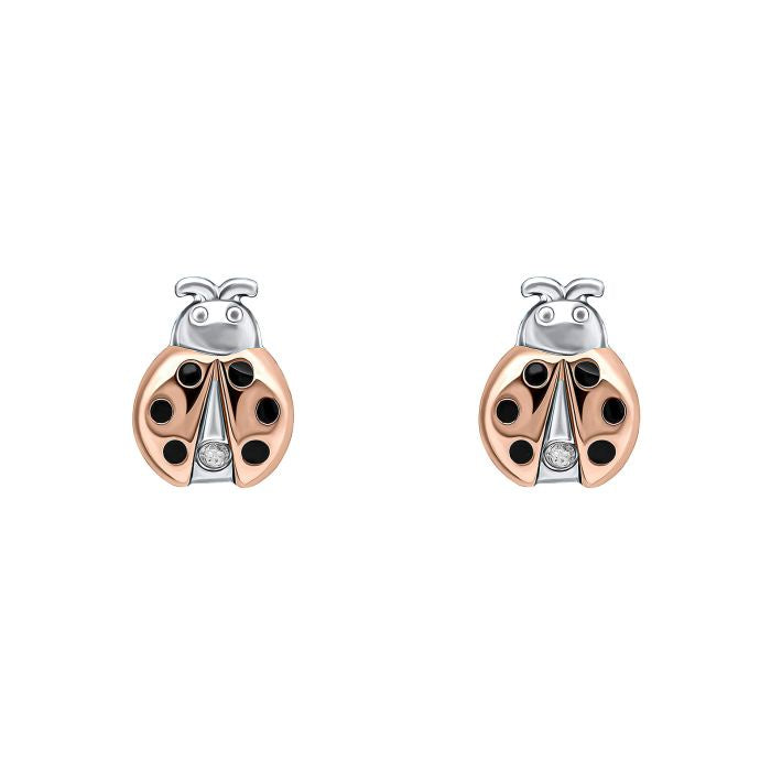 Silver & Rose Ladybird Stud Earrings with Diamond E6433