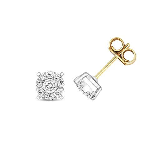 9ct Gold Diamond Brilliant Illusion Set Earrings 0.20ct ED351