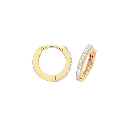 9ct Yellow Gold CZ Set Hinged Hoop Earrings