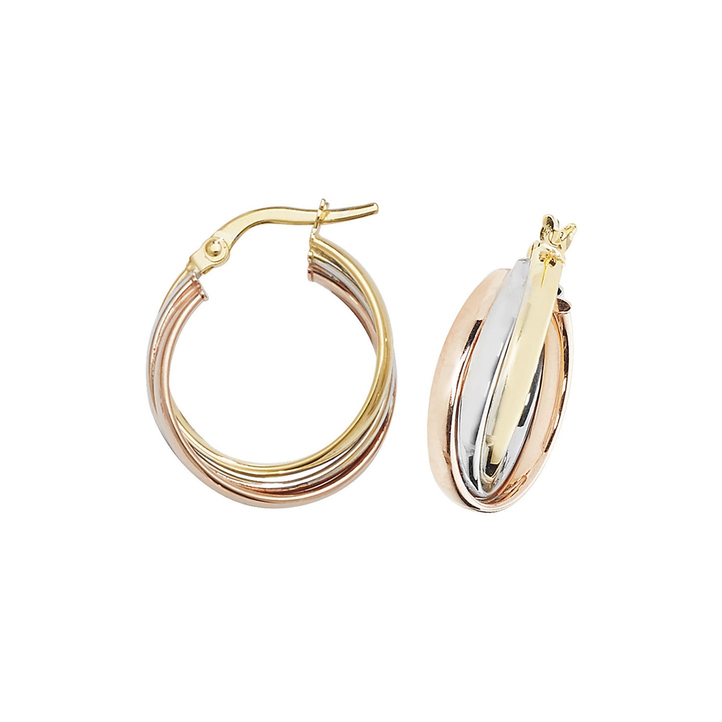 9ct Gold Three Tone Gold 15mm Hoop Earrings
