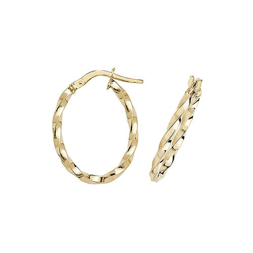 9ct YG Oval Twist Hoop Earrings ER1008-V3