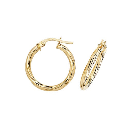 9ct Yellow Gold 15mm Twist Hoop Earrings ER349