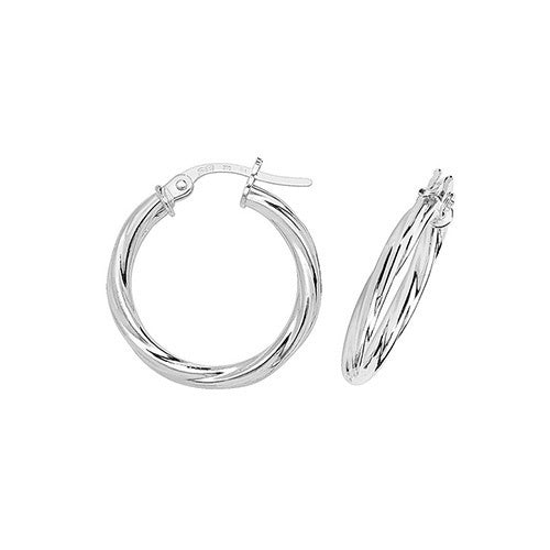 9ct White gold 15mm Twist Hoop Earrings ER349W