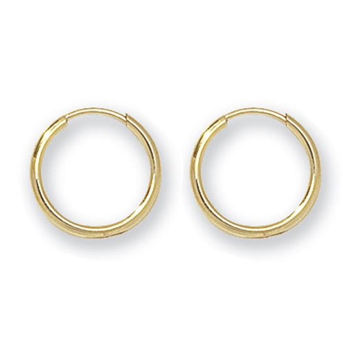 9ct Yellow Gold Plain 10mm sleeper Earrings