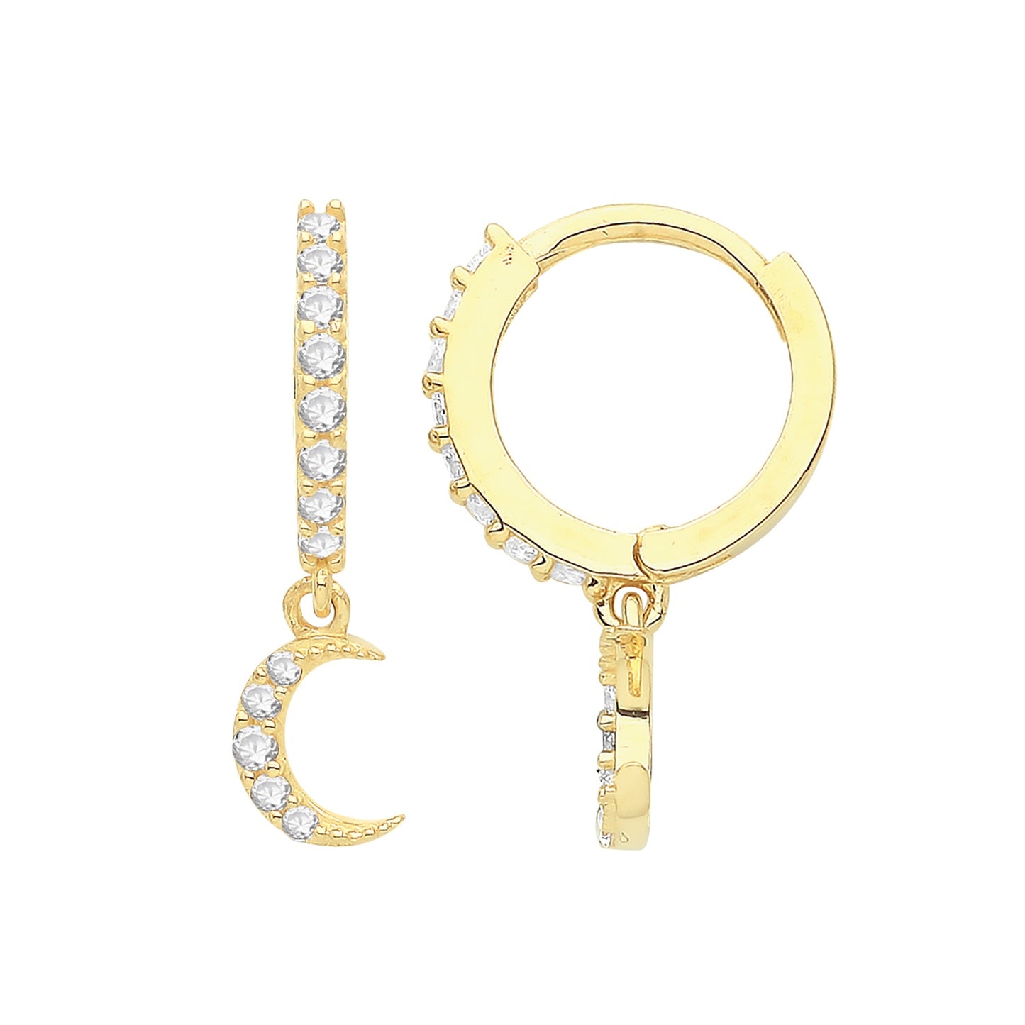 9ct Yellow Gold CZ Moon Drop Hinged Earrings ES1679