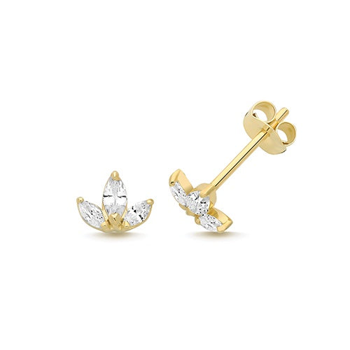 9ct Yellow Gold CZ Lotus Stud Earrings