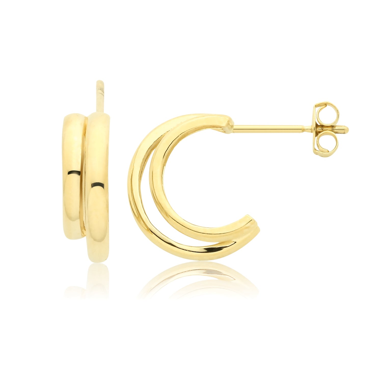 9ct Yellow Gold Double Claw Hoop Stud Earrings ES2182