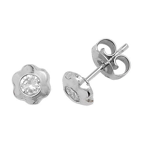 9ct White Gold Daisy CZ Stud Earrings
