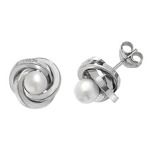 9ct White Gold Pearl Orbital Stud Earrings ES370W