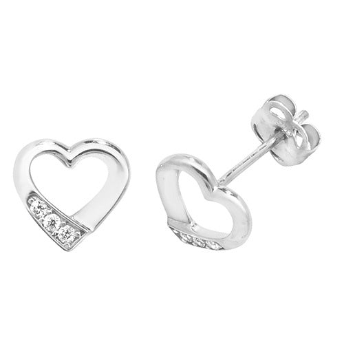 9ct White Gold CZ Heart Stud Earrings