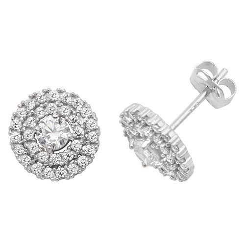 9ct White Gold Round Cluster CZ Earrings