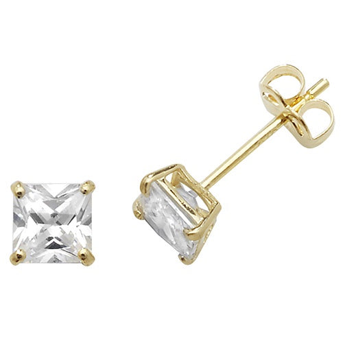 9ct Yellow Gold Square CZ Stud Earrings ES467