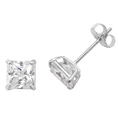 9ct White Gold Square CZ Stud Earrings