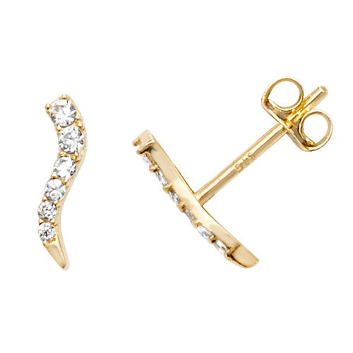 9ct Yellow Gold CZ Wave Stud Earrings