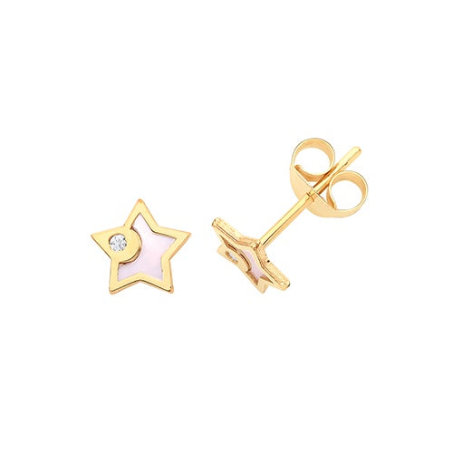 9ct Yellow Gold Mother of Pearl & CZ Star Stud Earrings