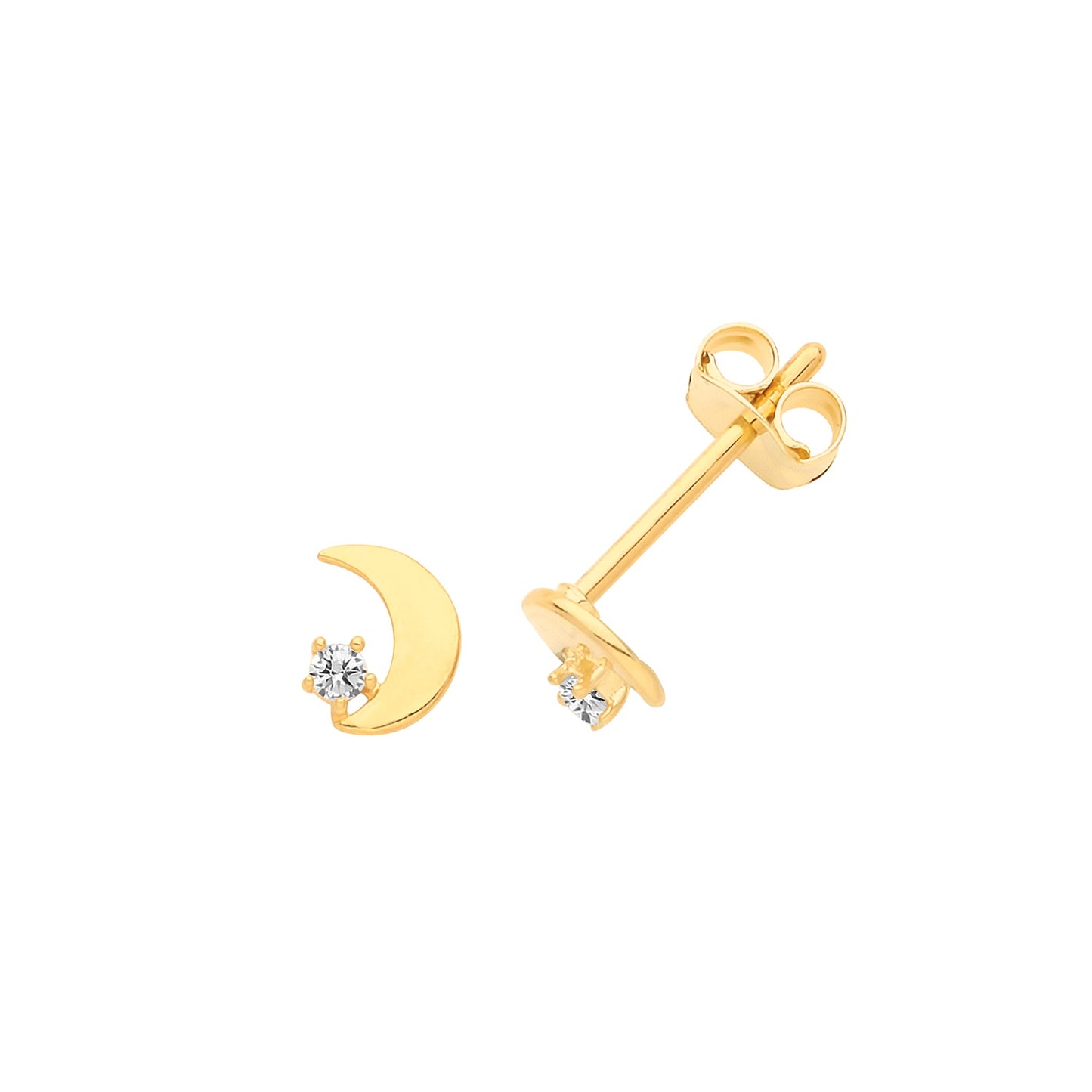 9ct Y/Gold CZ Moon Stud Earrings ES660