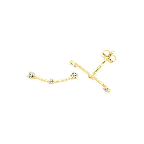 9ct Yellow Gold CZ Curved Bar Studs