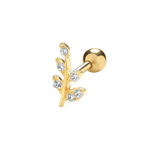 9ct Yellow Gold CZ Leaf Cartilage Stud