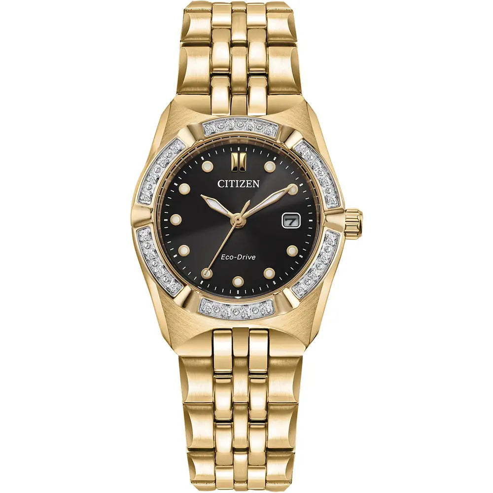 Citizen Ladies Eco-Drive Gold Tone Diamond Case Watch EW2712-55E