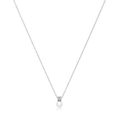 Silver 6mm Fresh Water Pearl & CZ Necklace