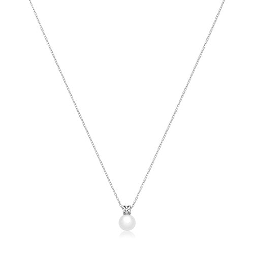 Silver 7mm Fresh Water Pearl & CZ Necklace