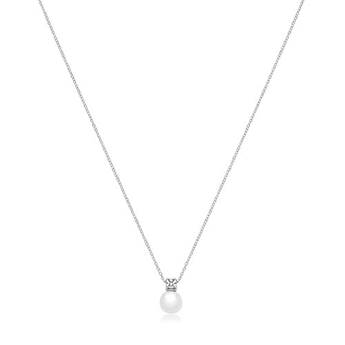 Silver 8mm Fresh Water Pearl & CZ Necklace