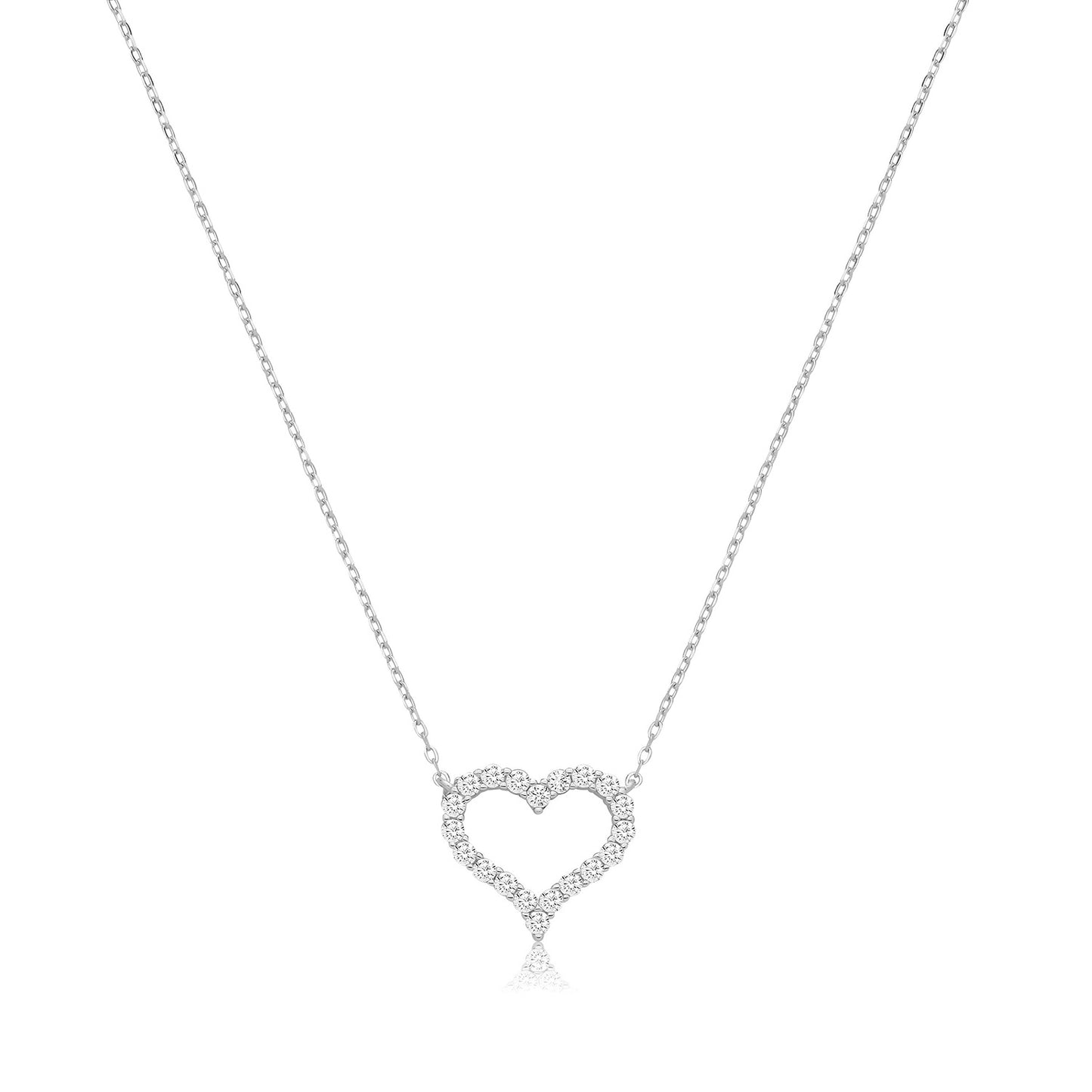 Silver CZ Open Heart Necklace G3498