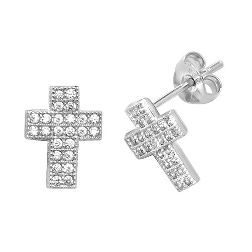 Silver Cross CZ Stud Earrings G51039