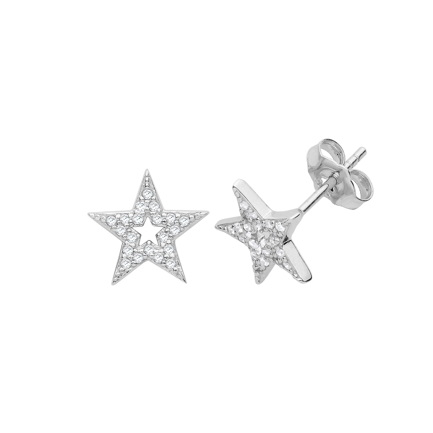 Silver CZ Open Star Earrings G51218