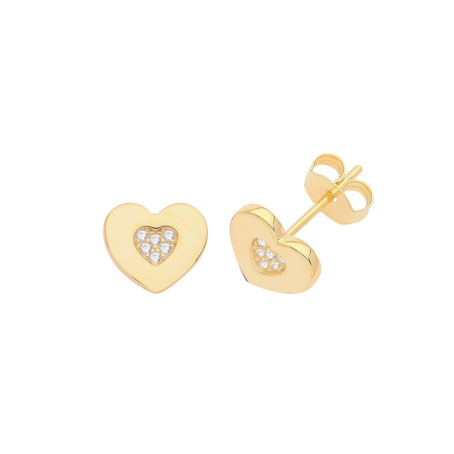 Silver Gold Plated Cubic Zirconia Set Heart Studs