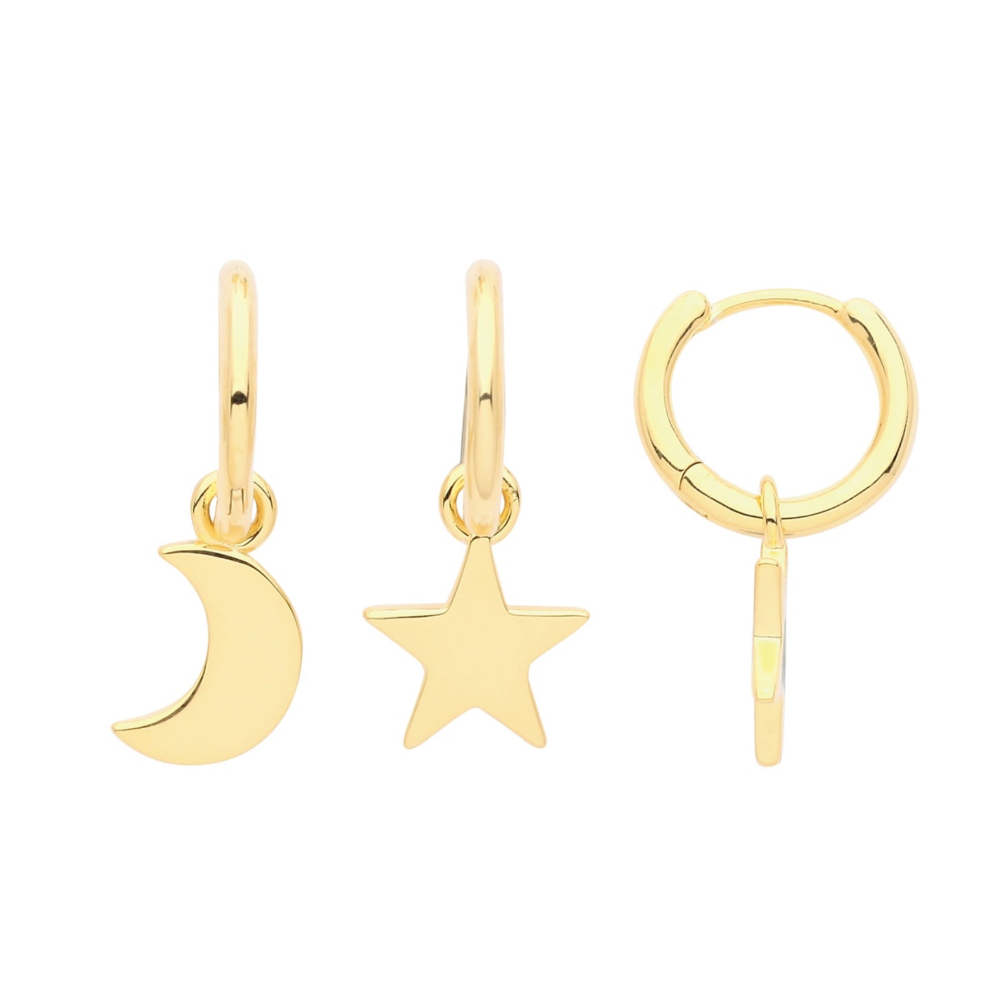 Silver Gold Plated Hoops with Moon & Star G51280GP