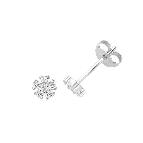 Silver CZ Flower Stud Earrings G51312