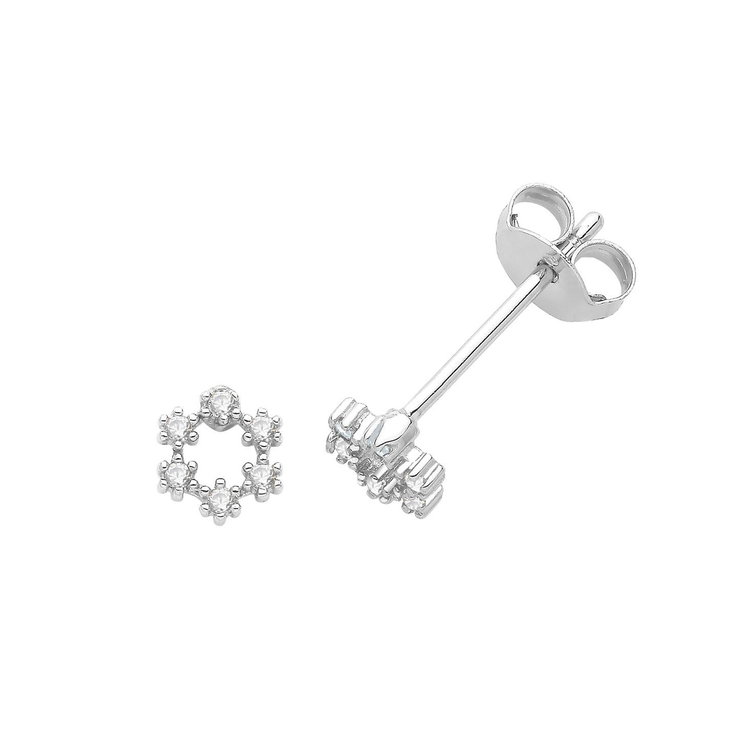 Silver CZ Flowers Stud Earrings G51313