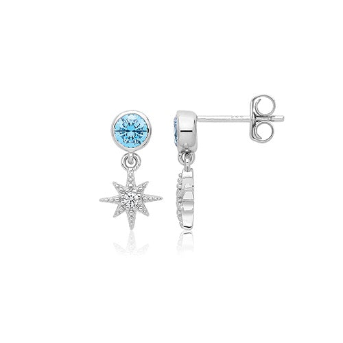 Sterling Silver Northern Star Drop Stud Earrings