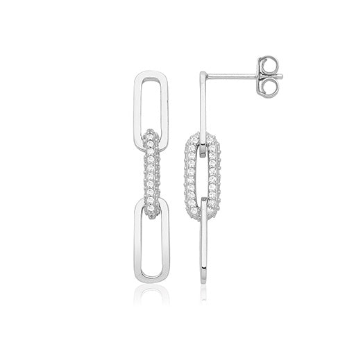 Silver Paper Link CZ Earrings G51387