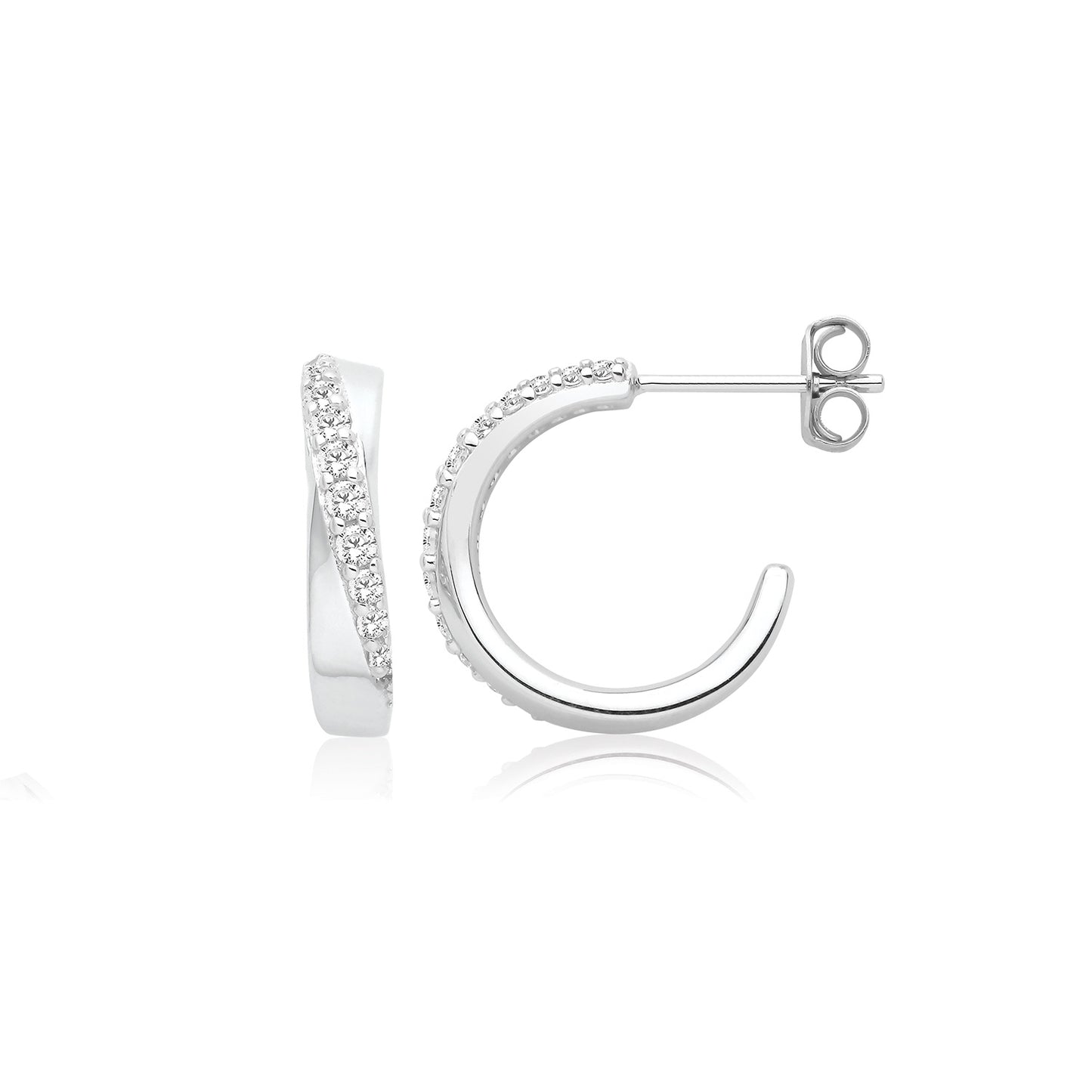 Silver CZ Set Twisted Hoop Earrings G51400