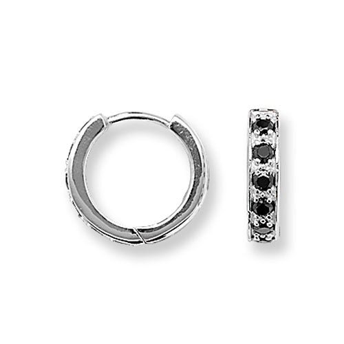Silver Hinged Black CZ Earrings G5216BK