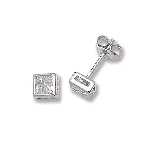 Sterling Silver Square CZ Stud Earrings