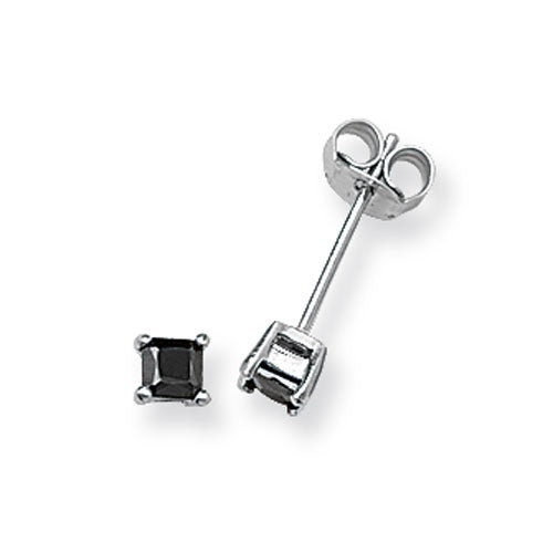 Silver 3mm Square Black CZ Earrings G5552BK