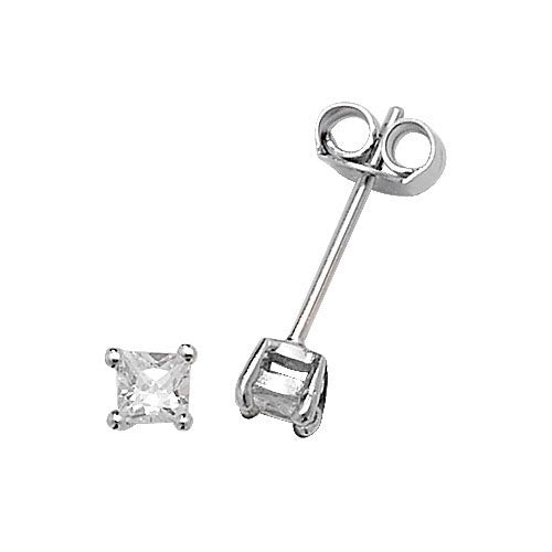 Silver 3mm Square CZ Stud Earrings