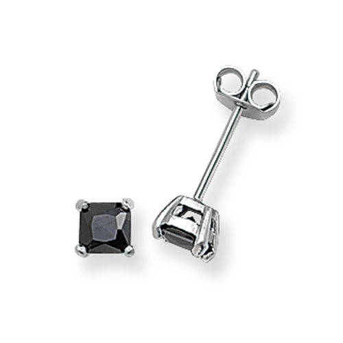 Sterling Silver Square Black CZ Stud Earrings
