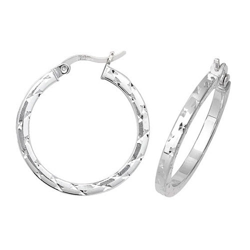 Silver 20mm Diamond Cut Hoop Earrings G5865